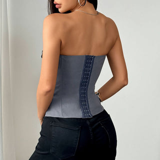 Sweetheart neck button backless tube top