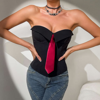 Sweetheart neck button backless tube top