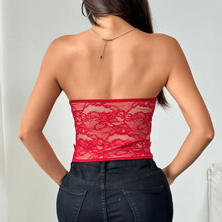 Sweetheart neck lace bustier button top