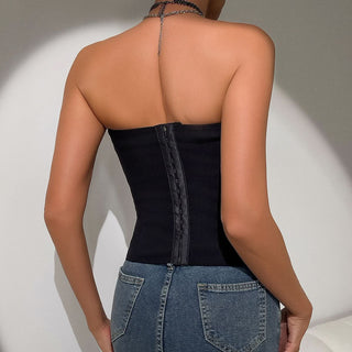 Sweetheart neck button backless tube top