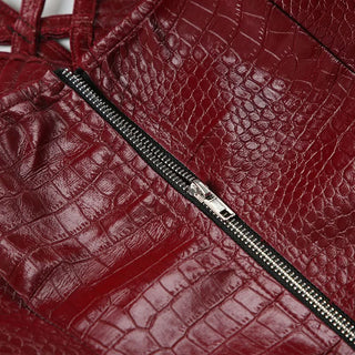 Sweetheart neck halter PU leather zip-up top