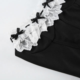 Lace hem bowknot ruffle tube top