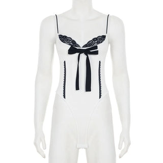 Lace hem bowknot cami bodysuit