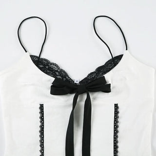 Lace hem bowknot cami bodysuit