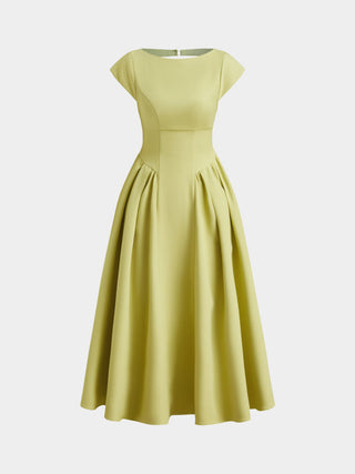 Sculptural Boat Neck Cut Out Backless Ruffle Maxi Dress