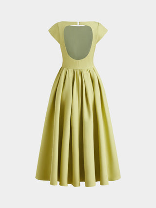 Sculptural Boat Neck Cut Out Backless Ruffle Maxi Dress