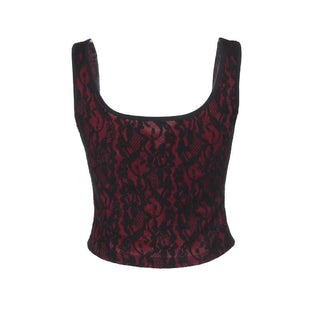 U neck lace up lace tank top