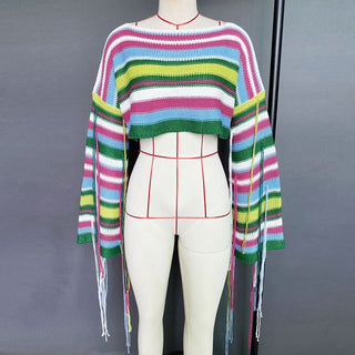 Long sleeve tassels contrast crop top