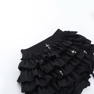 Ruffle cross applique solid short pant