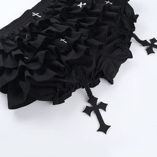 Ruffle cross applique solid short pant