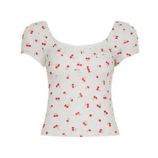 Short sleeve textured cherry print top