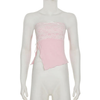 Lace bowknot ruffle tube top