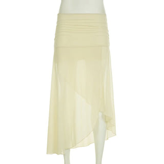 Ruched mesh slit maxi skirt