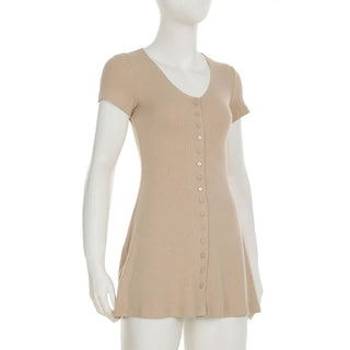 Short sleeve knitted button mini dress