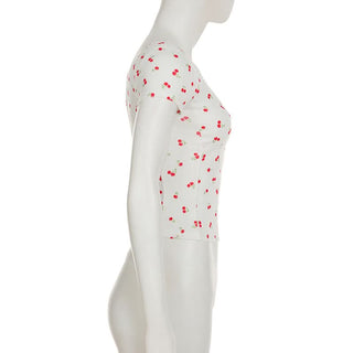 Short sleeve textured cherry print top