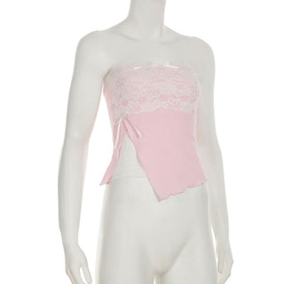 Lace bowknot ruffle tube top