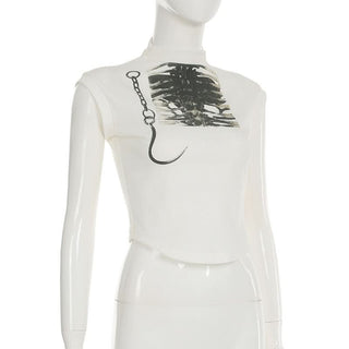 Cap sleeve high neck print top