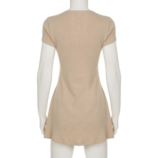 Short sleeve knitted button mini dress