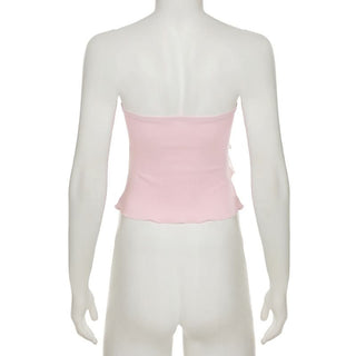 Lace bowknot ruffle tube top