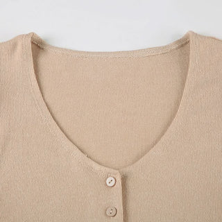 Short sleeve knitted button mini dress