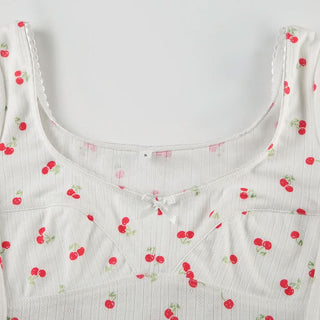 Short sleeve textured cherry print top