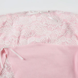 Lace bowknot ruffle tube top