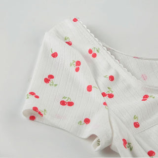 Short sleeve textured cherry print top