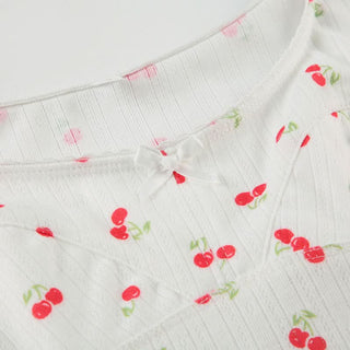 Short sleeve textured cherry print top