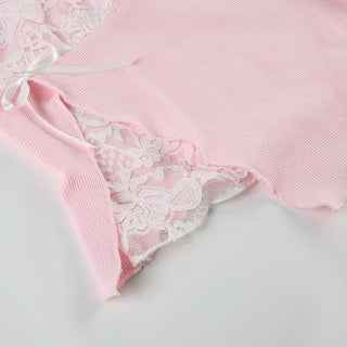 Lace bowknot ruffle tube top