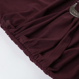 One shoulder ruched short sleeve metal applique mini dress