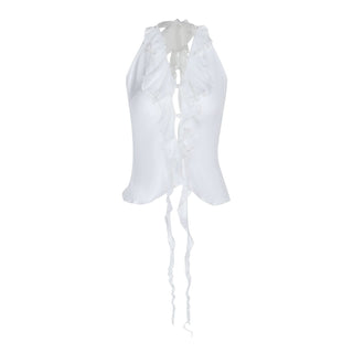 Halter backless ruffle self tie top