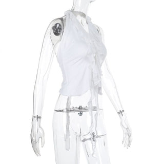 Halter backless ruffle self tie top