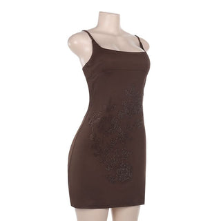 Square neck beaded cami mini dress