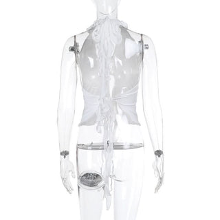 Halter backless ruffle self tie top