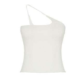 One shoulder solid backless top