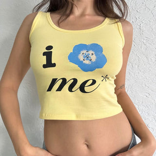 Crewneck flower print tank top