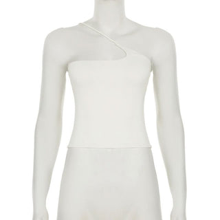 One shoulder solid backless top