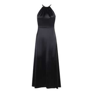 Cross back satin self tie slit maxi dress
