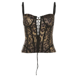 Leopard print lace up cami top