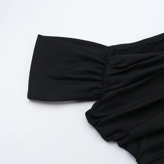 Off shoulder mesh patchwork ruched maxi dress