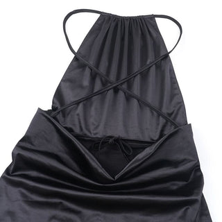 Cross back satin self tie slit maxi dress