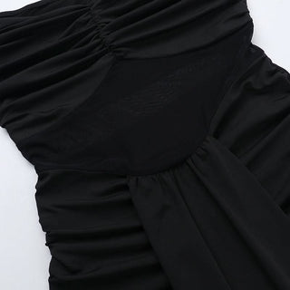 Off shoulder mesh patchwork ruched maxi dress