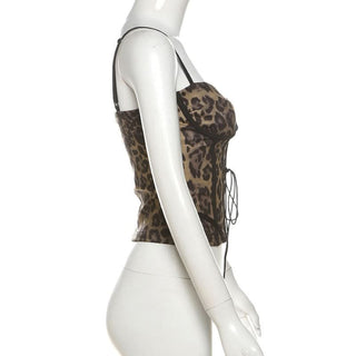 Leopard print lace up cami top