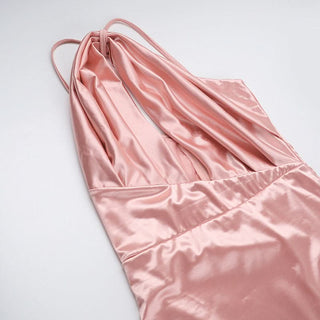 Hollow out satin slit ruched cut out maxi dress