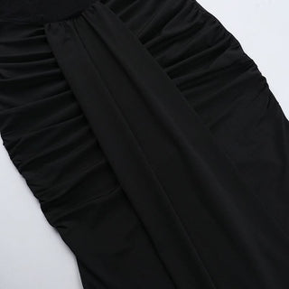 Off shoulder mesh patchwork ruched maxi dress