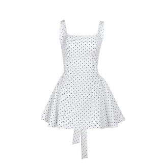 Square neck polka dot bowknot tank mini dress