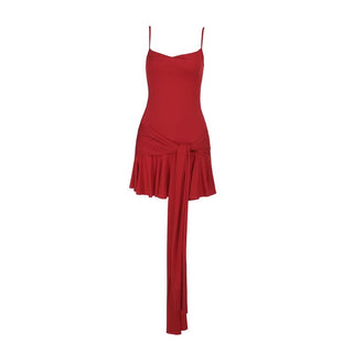 U neck solid knotted ruffle ruched cami mini dress