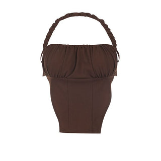 Halter ruched backless self tie top