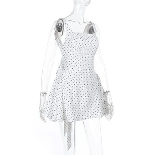 Square neck polka dot bowknot tank mini dress