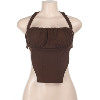 Halter ruched backless self tie top